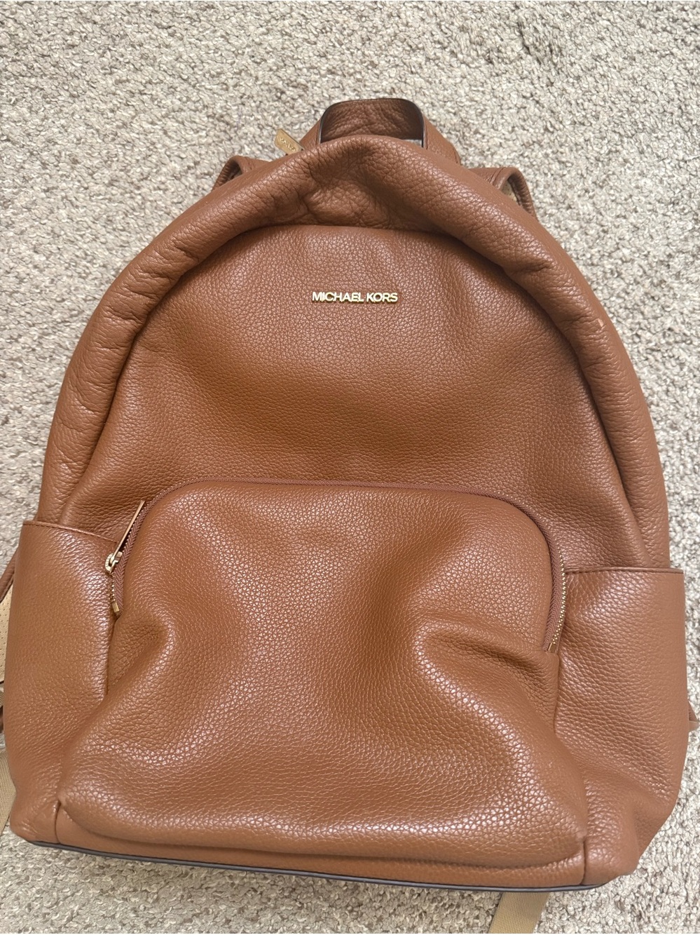 Michael Kors Brown Pebbled Leather Backpack with Gold Logo